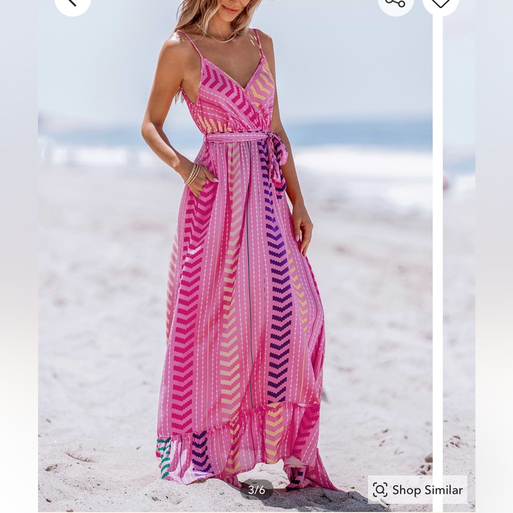 Cupshe Pink Chevron Stripe Wrap Maxi Dress